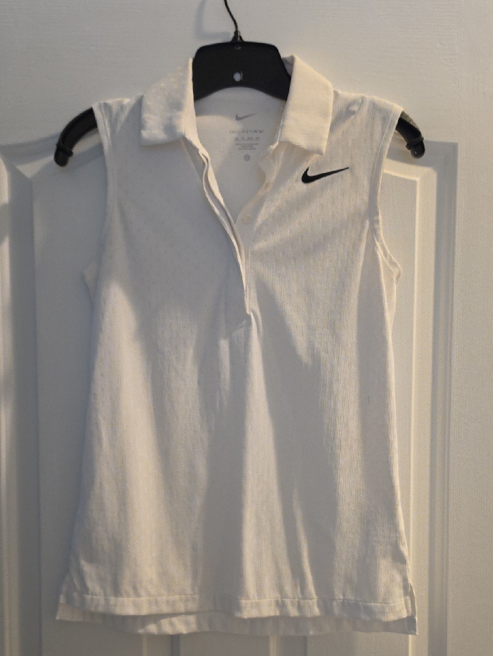Nike White Sleeveless Polo Tank with Black Swoosh